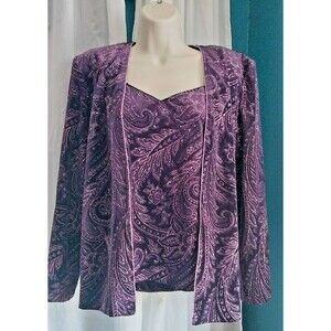 Vintage R&M Richards Metallic Sparkle Glitter Jacket Top Dark Purple Sz 12P